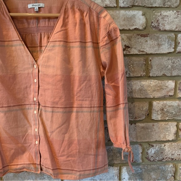 Madewell | Morning View Tie-Sleeve Shirt in Peach Plaid - Picture 10 of 12
